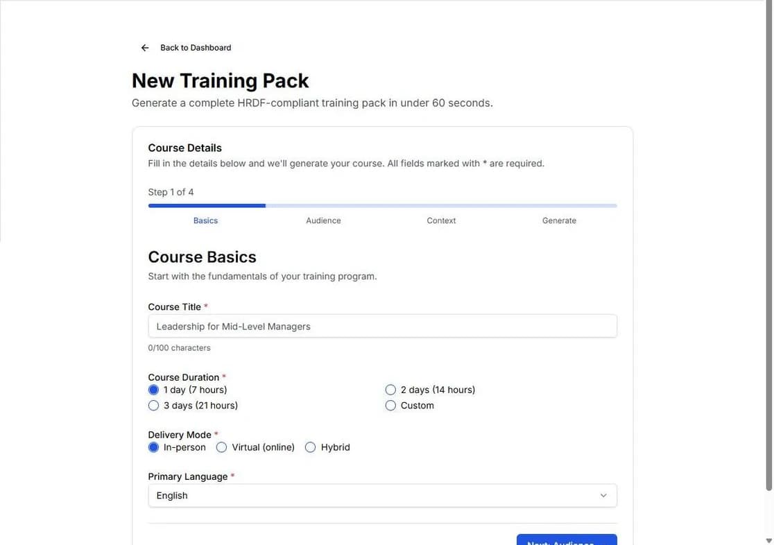 AI Course Generation Interface