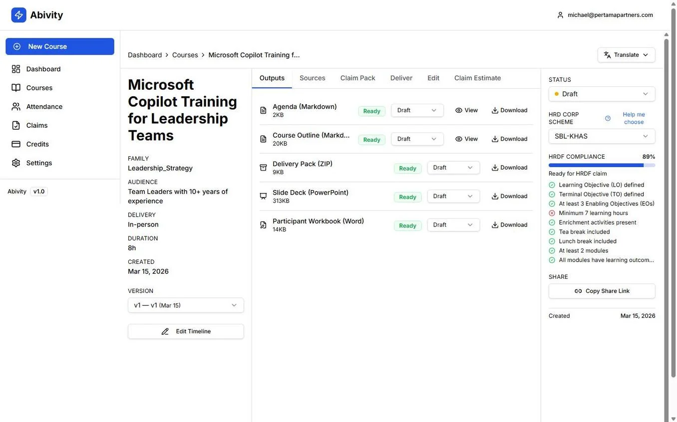 Abivity HRDF Course Builder